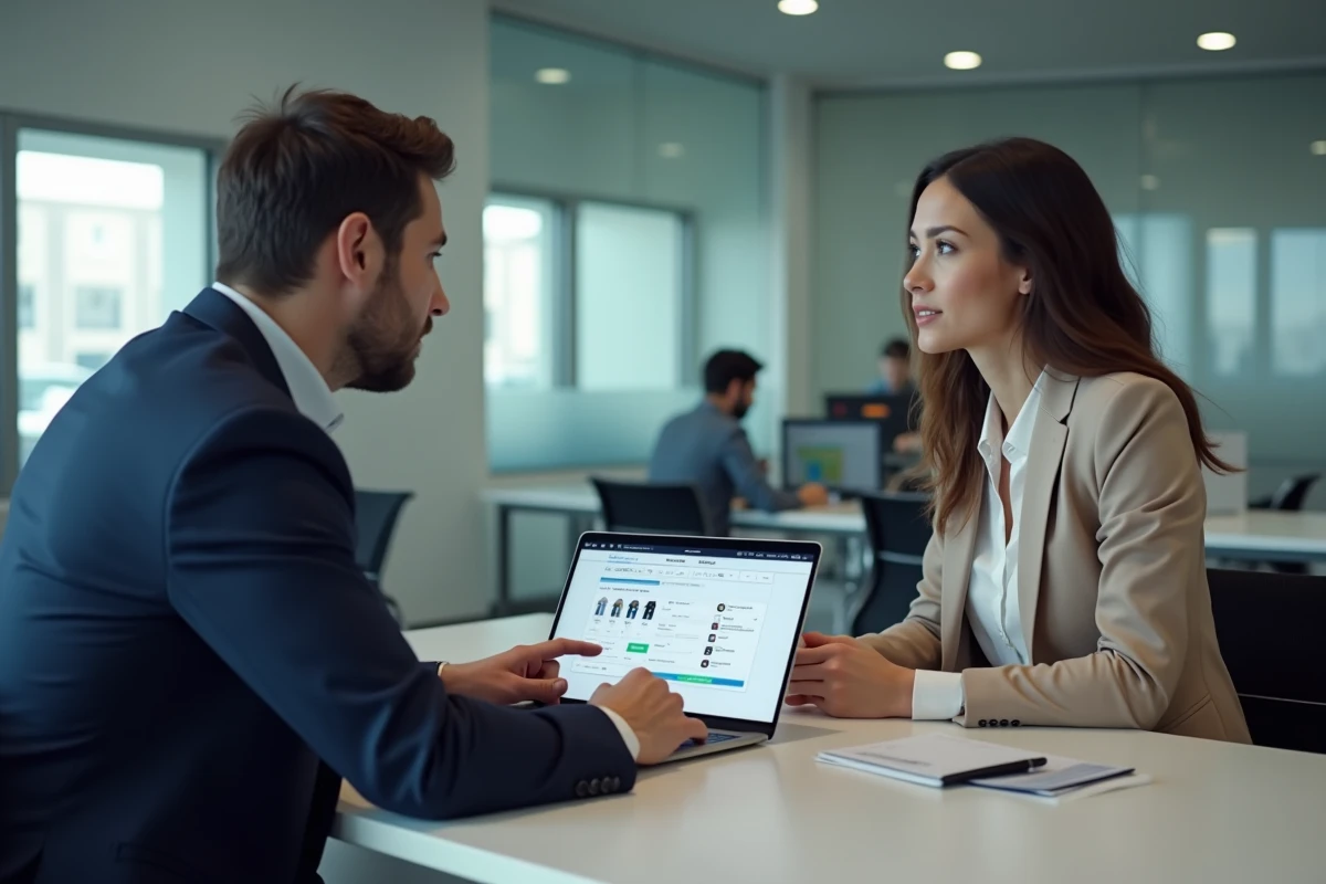 Conseiller bancaire Crédit Mutuel présentant les avantages du prêt Modulimmo à une cliente